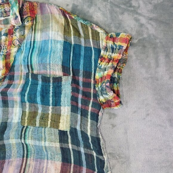 Pilcro Anthropologie Women’s Top XS Multicolor Plaid Button Boho Crinkle Y2K - Picture 2 of 12